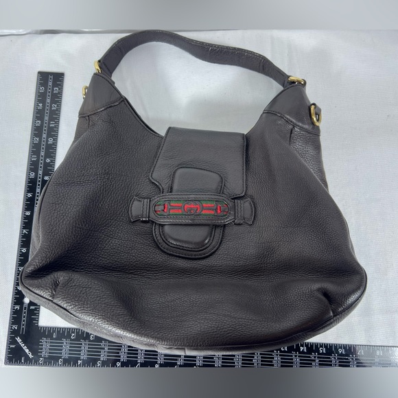 Gucci Dark Chocolate Brown Pebbled Leather Jackie Web Hobo Bag – Made in Italy - Picture 15 of 16